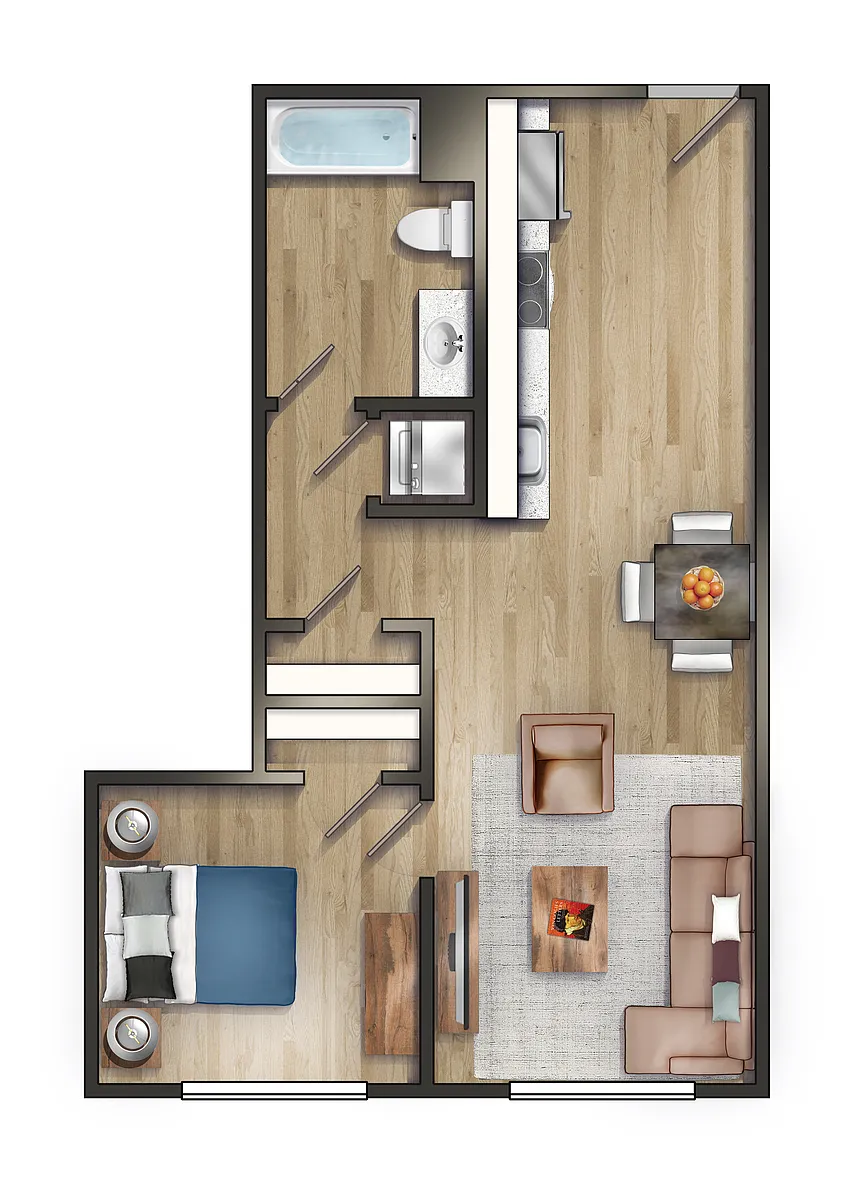 Floor plan 1 Bed 1 BathA