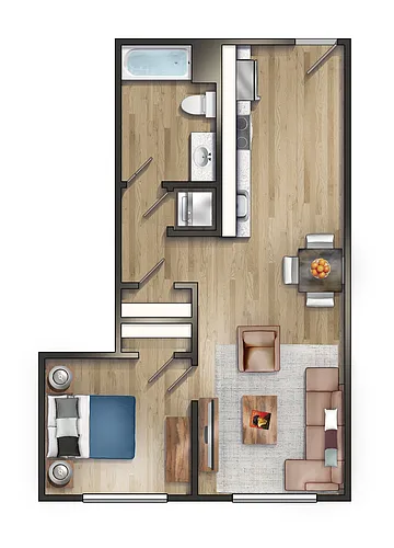 Floor plan 1 Bed 1 BathA