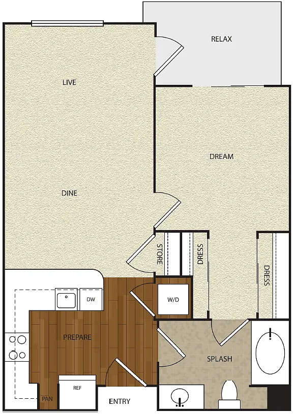 Floor plan 1 Bed 1 Bath 2B