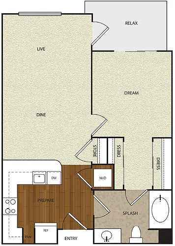 Floor plan 1 Bed 1 Bath 2B