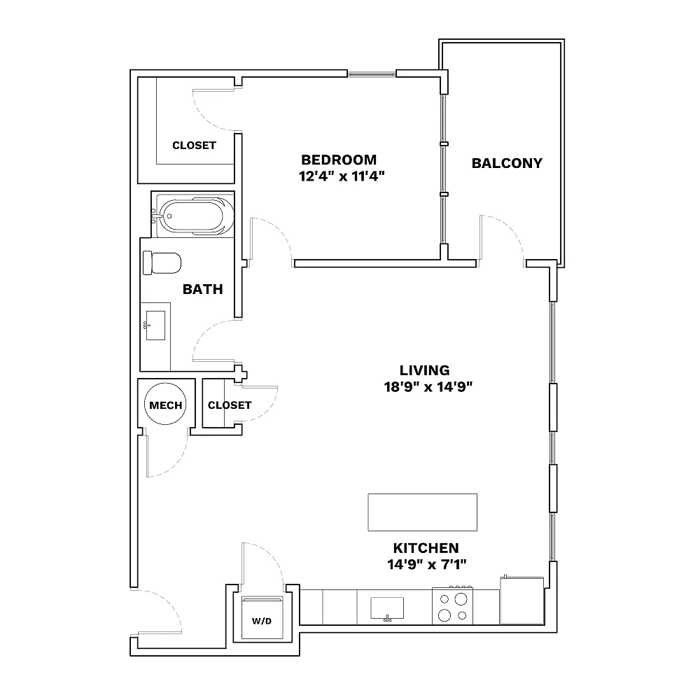 Floor plan 1x1 - 794sqft - A7 - Escala