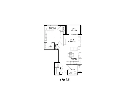 Floor plan 1 Bedroom, 1 Bathroom