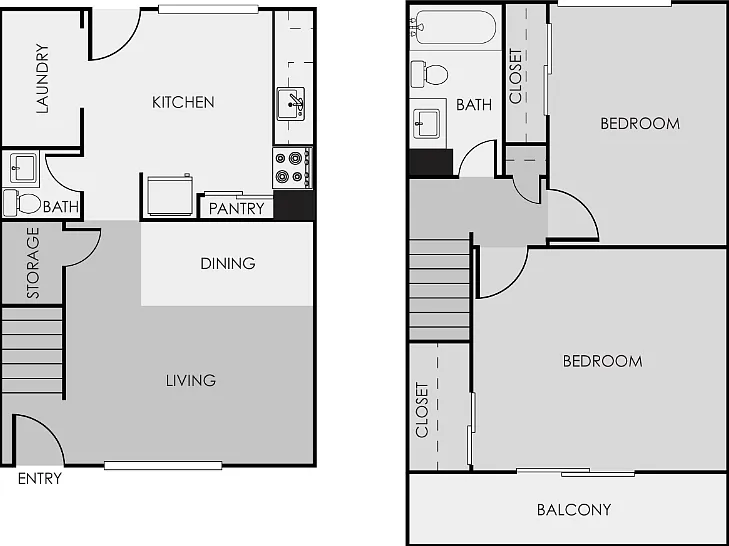 2 Bed 1.5 Bath - Renovated Floorplan Diagram