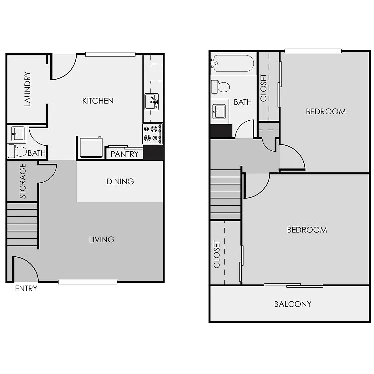 Floor plan 2 Bed 1.5 Bath - Renovated