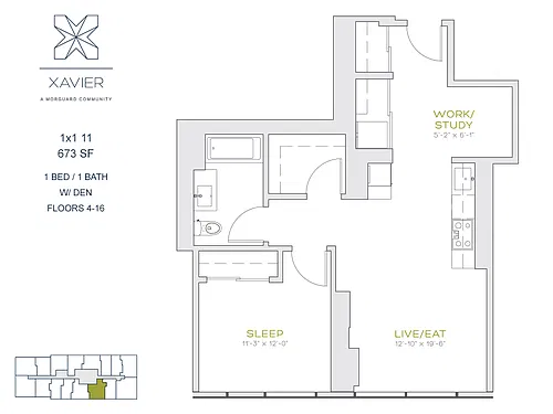 Floor plan 1x1 11 Den
