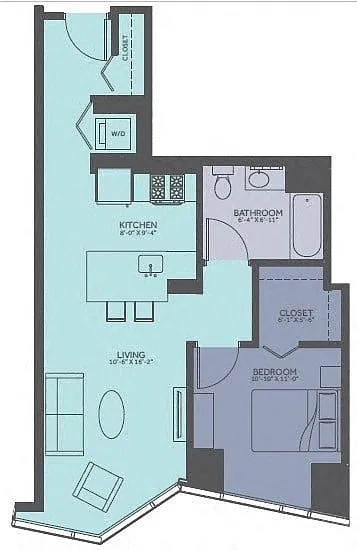 Floor plan 1 Bedroom 05-Avenue/02 Tower