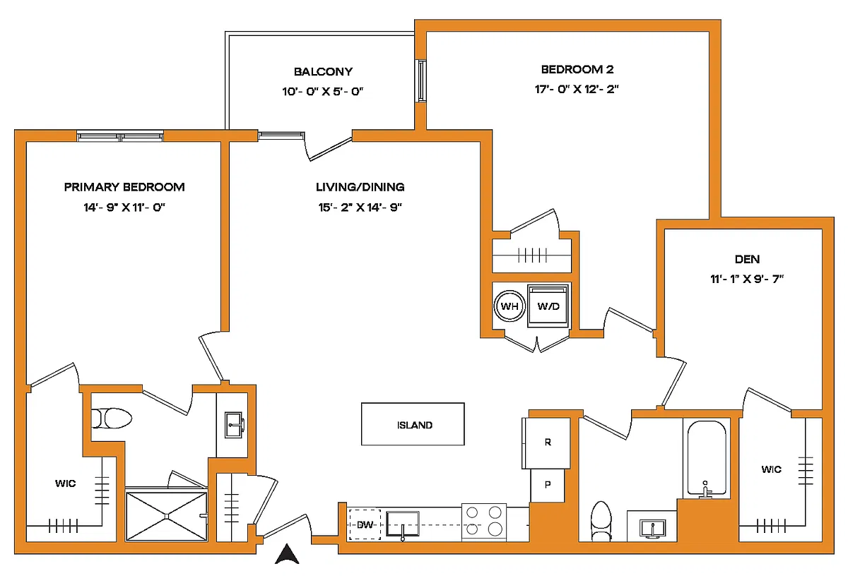 Floor plan 2 Bed/2 Bath Den-B5-B Mason