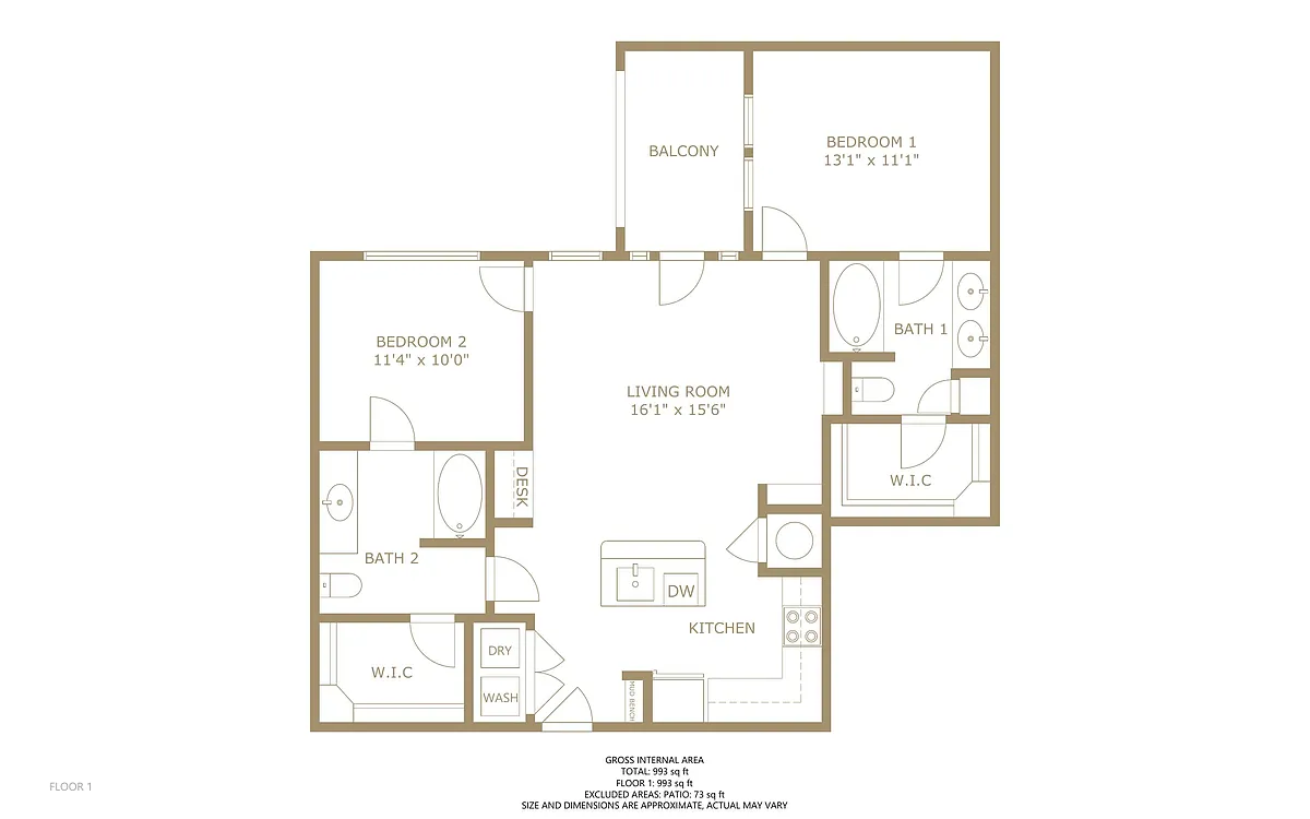 Floor plan 2 bedroom 2 bath