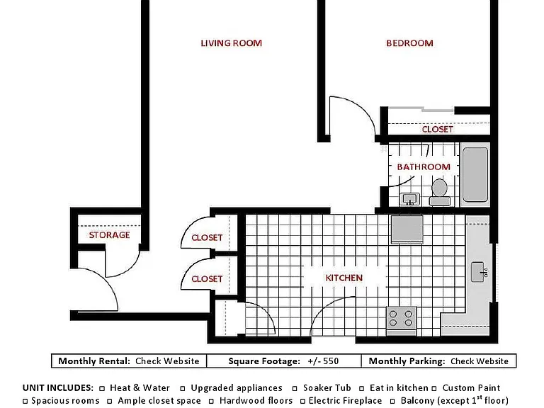 Our newly renovated large 1 bedroom suites offer a professionally designed look. The bedroom boasts a wall mounted electric fireplace, crown moulding, and an accent wall. The kitchens now have new ceramic tile floors, cabinetry, countertops and fixtures a