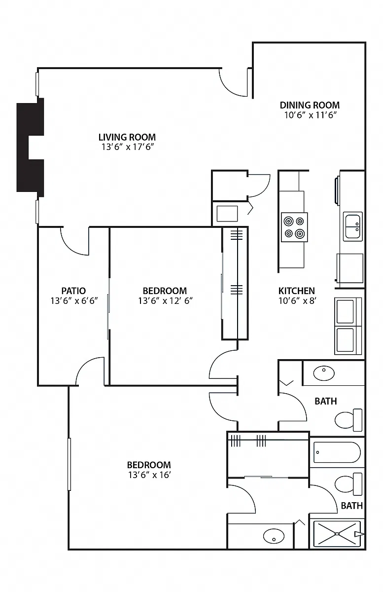 Floor plan 2BR 2BA (1310 SF)