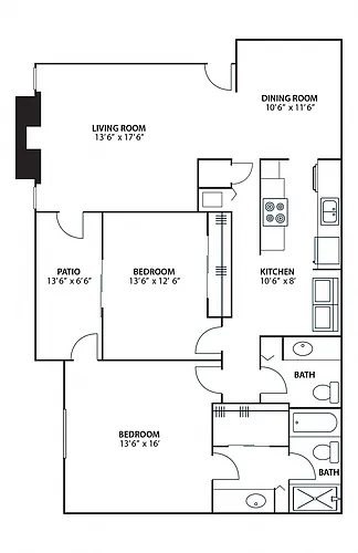 Floor plan 2BR 2BA (1310 SF)