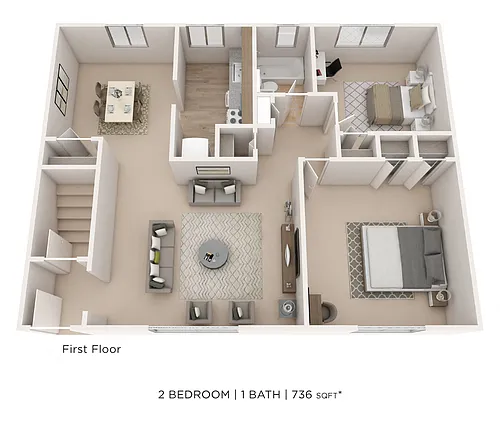 Floor plan Two Bedroom- 736 sqft