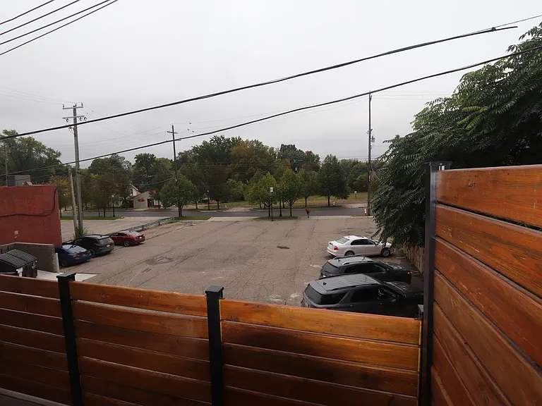 Deck overlooking parking area