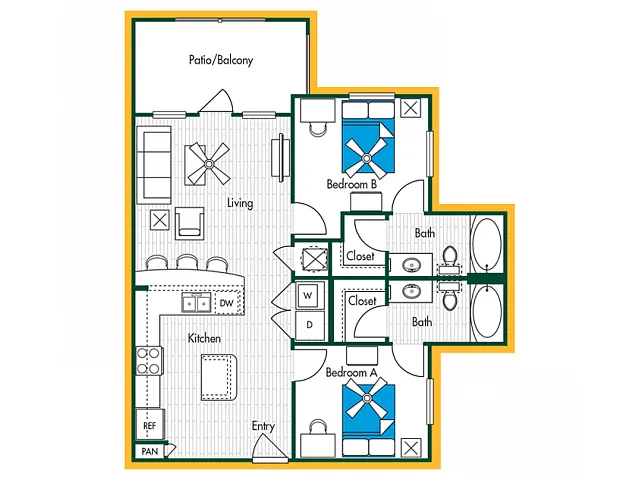 Floor plan 2BR/2BA - B1