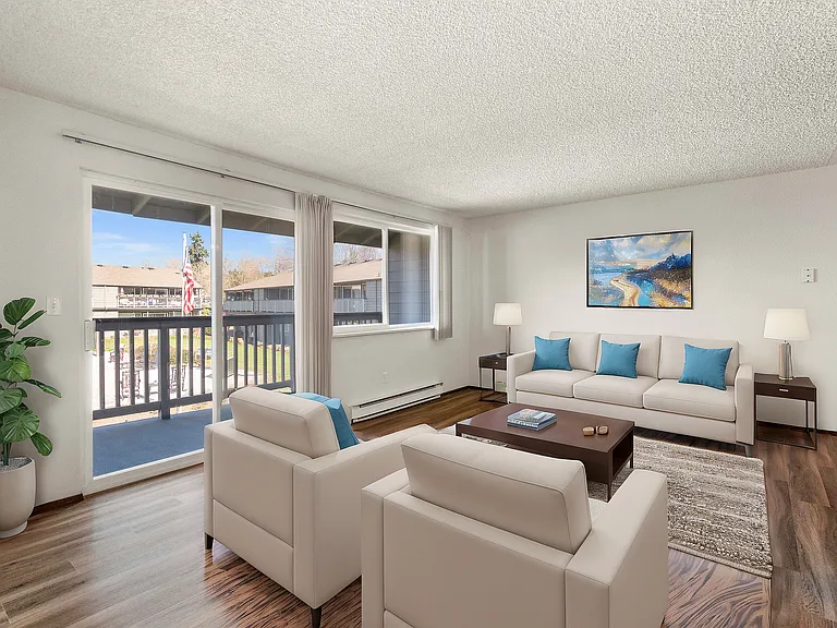 Bright Living Room with Balcony View