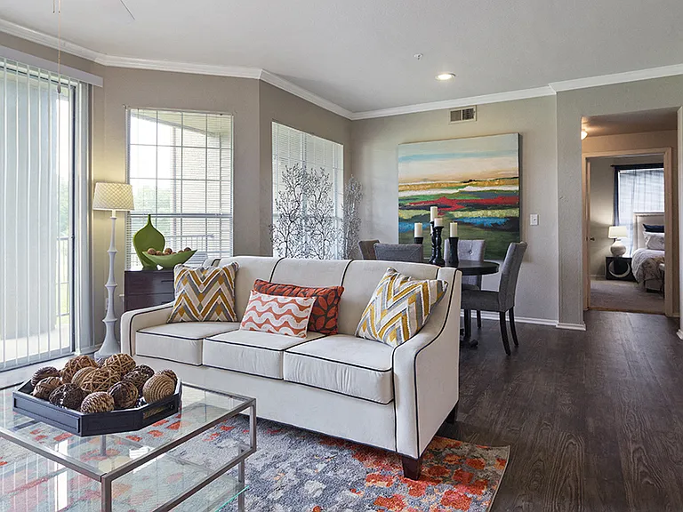Spacious Living Room with Wood Style Flooring