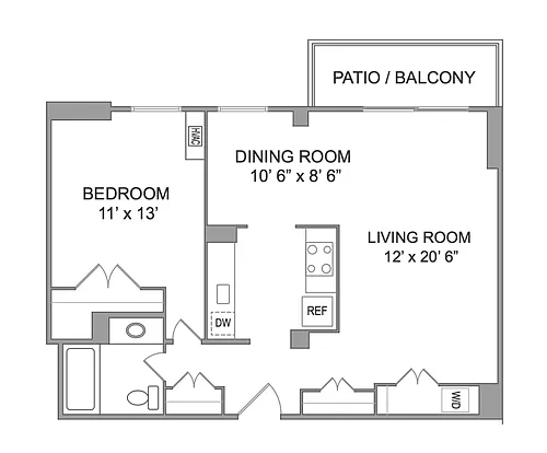 Floor plan 1x1 Balcony Modernized