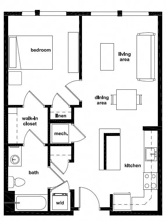 Floor plan One Bedroom- 1A