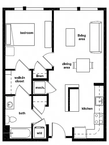 Floor plan One Bedroom- 1A