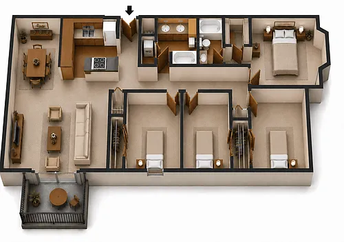 Floor plan 4 Bed, 2 Bath