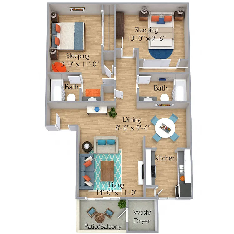 Floor plan Two Bedroom, Two Bath B