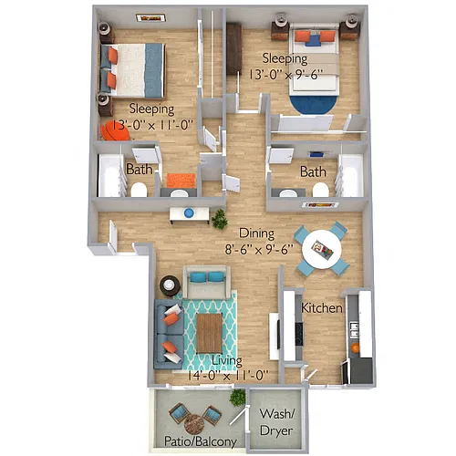 Floor plan Two Bedroom, Two Bath B