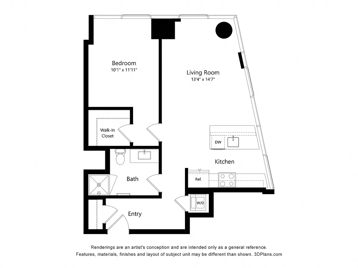 Floor plan 1 Bedroom 1 Bath (A03)