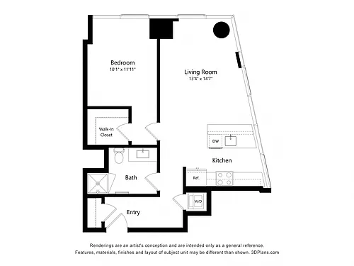 Floor plan 1 Bedroom 1 Bath (A03)