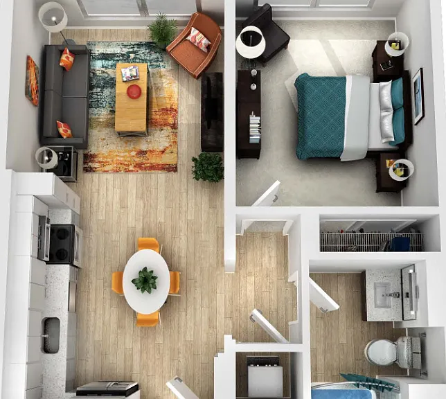 1 Bedroom 1 Bathroom 11B Floorplan Diagram