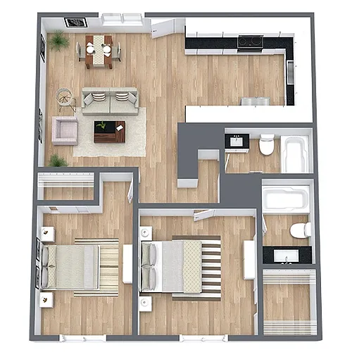 Floor plan B1: 2 Bed 2 Bath