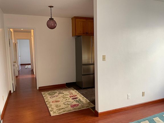 A view of the dining area and the hallway. See the 1970's retro light fixture!