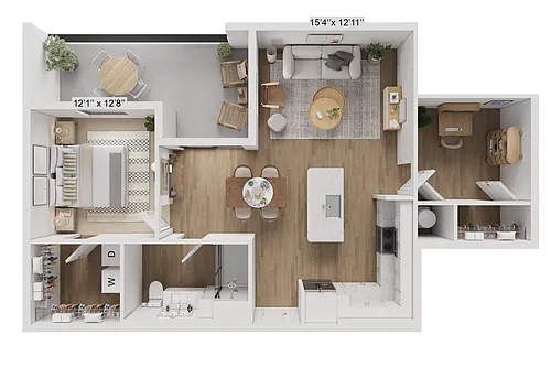 Floor plan One-Bedroom w/ Den Apartment