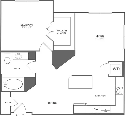 Floor plan One Bedroom One Bath (873 SF)