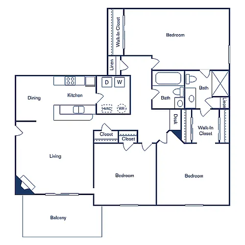 Floor plan 3 Bedroom, 2 Bath (1,321 sqft)
