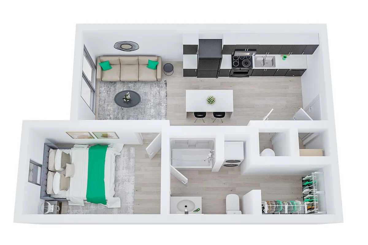 Floor plan 1BR/1BA - The Mercer