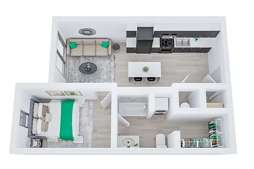 Floor plan 1BR/1BA - The Mercer