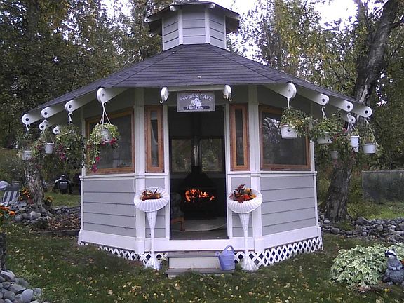 Gazebo with wood fireplace