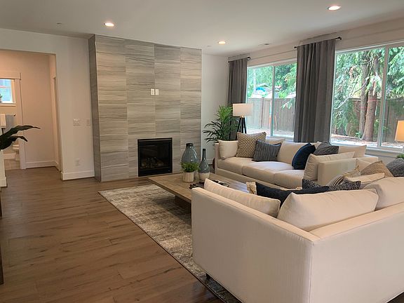 Beautiful gas fireplace with full height stylish tile for a designer look