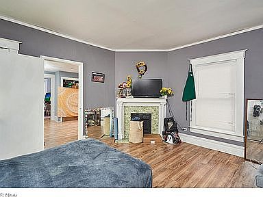 Living Room with Decorative, original fireplace
