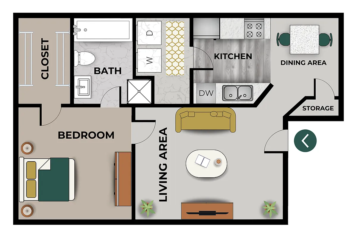 Floor plan 1 Bedroom, 1 Bath