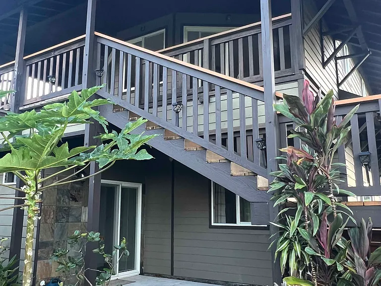 Stairs for upstairs entry and downstairs private entrance