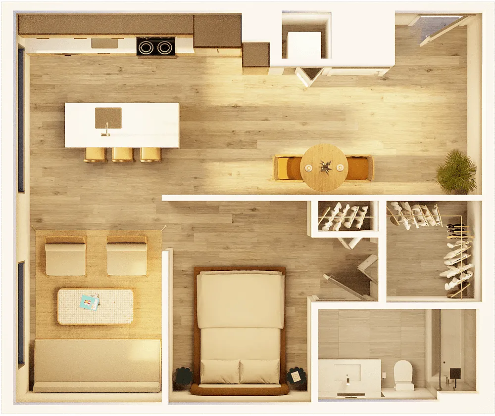 Floor plan West Jr 1 BR Sunset