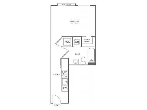 Floor plan Studio One Bath (401 SF)
