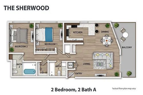 Floor plan 2 Bedroom, 2 Bath