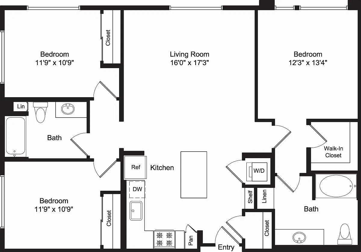Floor plan Three Bed C1 B No Balcony