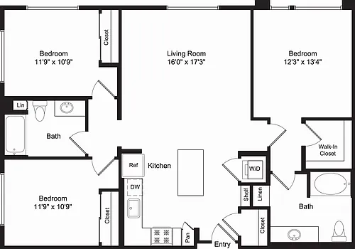 Floor plan Three Bed C1 B No Balcony