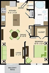 Floor plan 1 BR 710sf