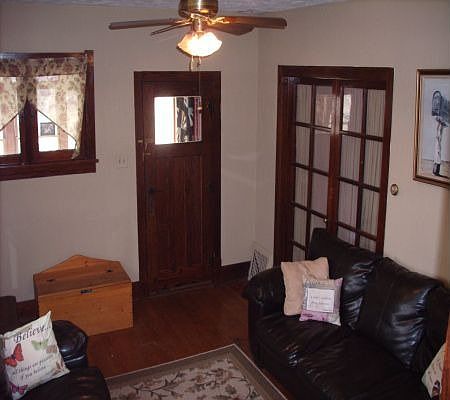 French doors to Master bedroom feature leaded glass.