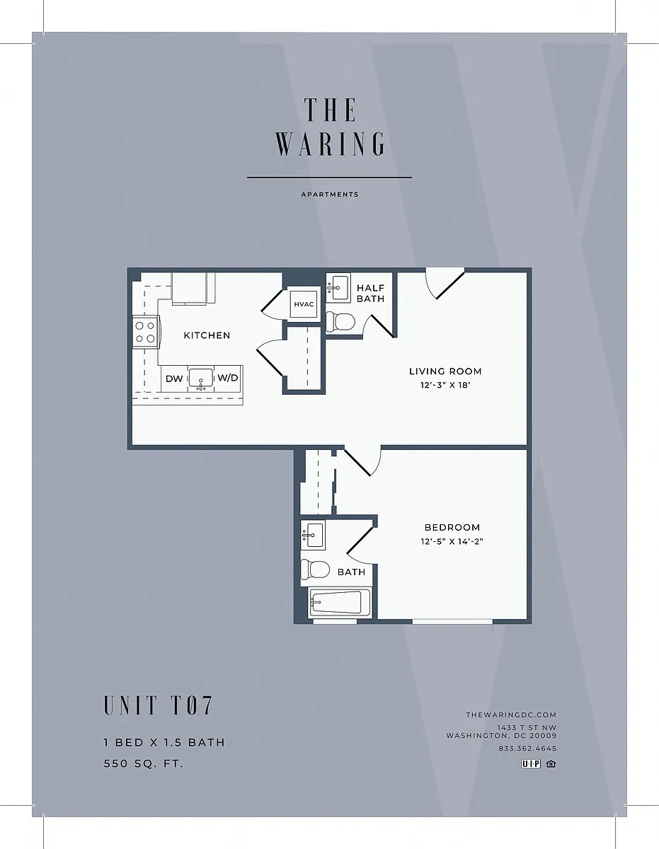 Floor plan One Bedroom/1.5 Bath