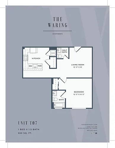 Floor plan One Bedroom/1.5 Bath